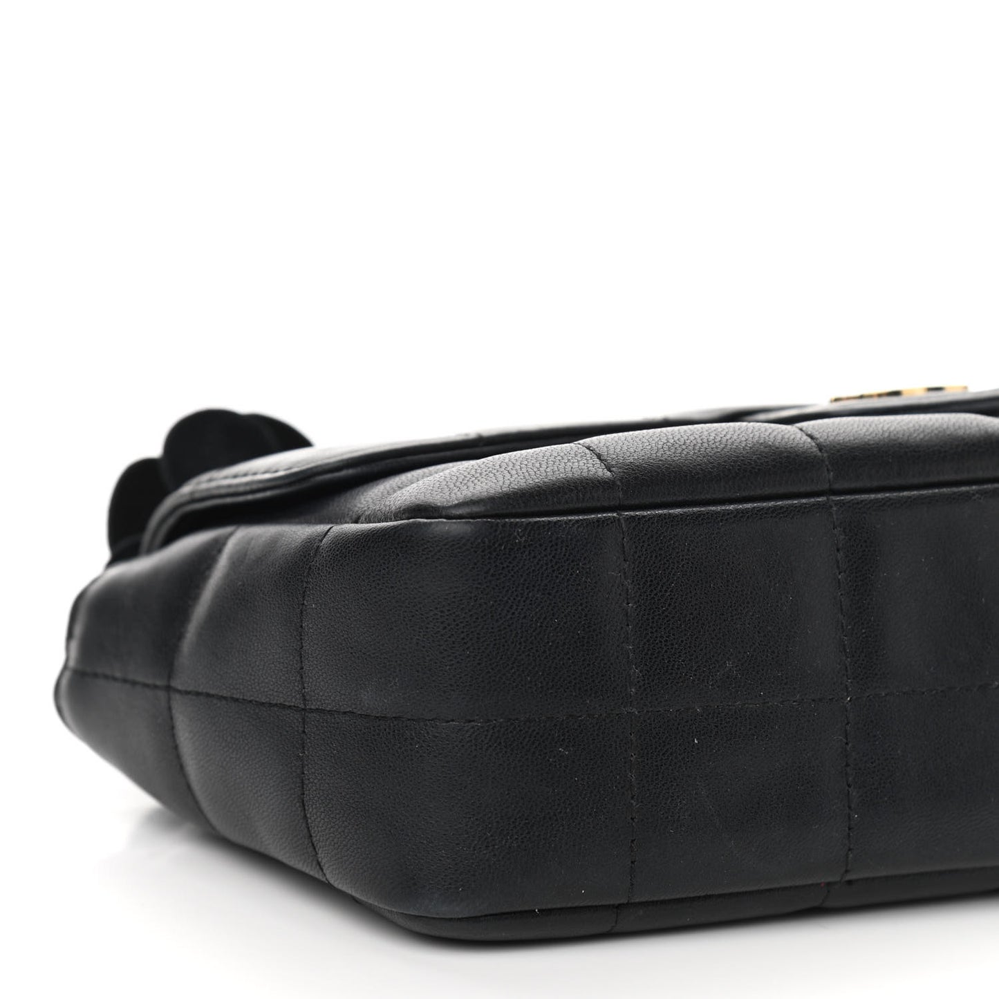Lambskin Quilted Mini Chocolate Bar Camellia Flap Black