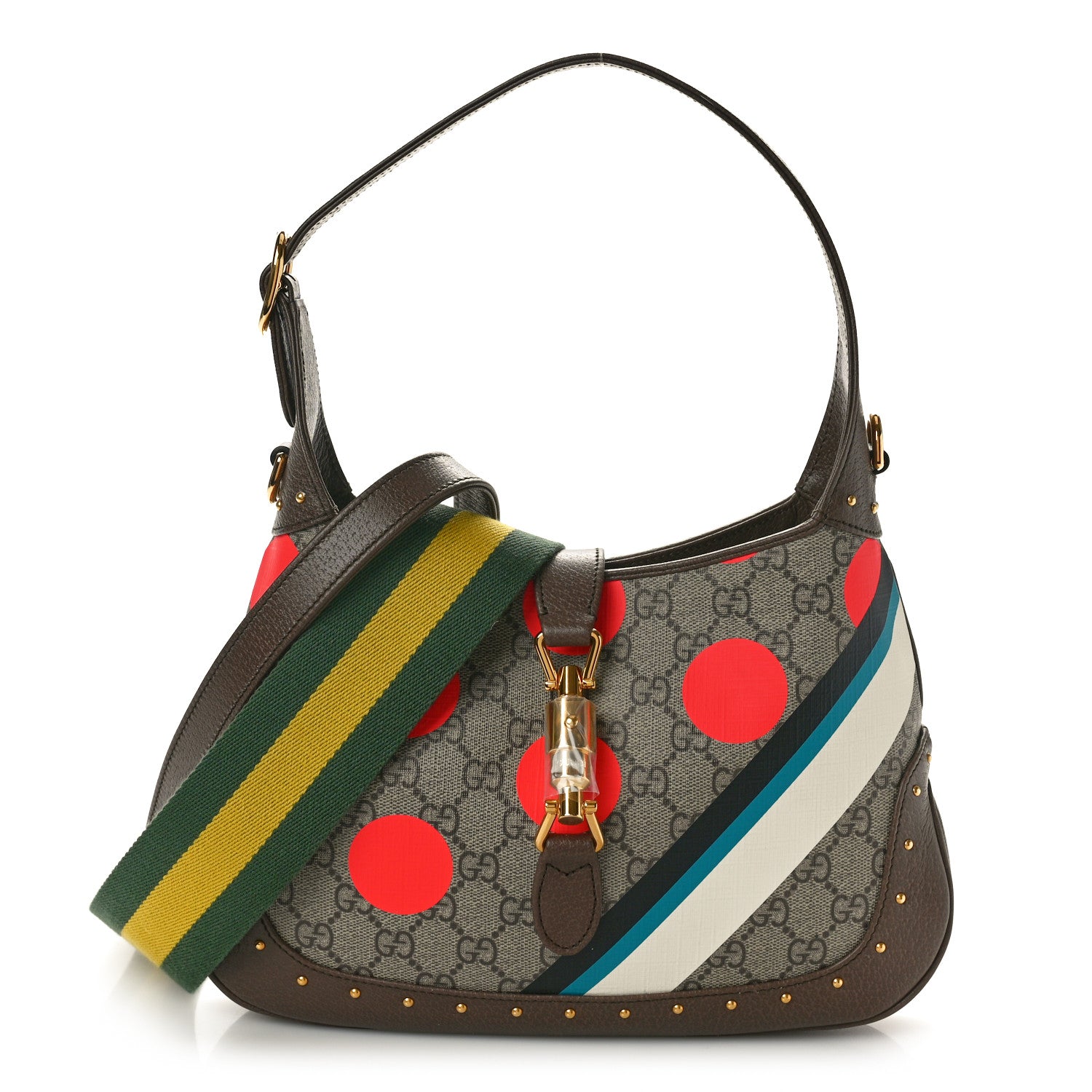 Gucci GG Supreme Monogram Geometric Textured Dollar Calfskin Web Small Jackie 1961 Hobo 1 of 10