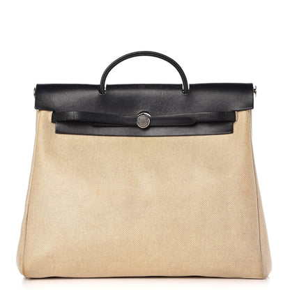 Hermes Toile Vache Calfskin Herbag 39 MM Natural Black 1 of 19