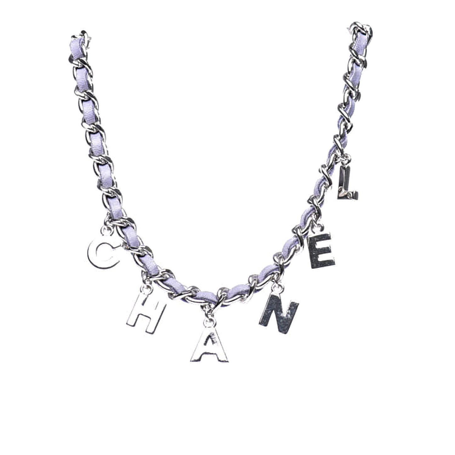 Lambskin Chain Logo Belt Silver Purple