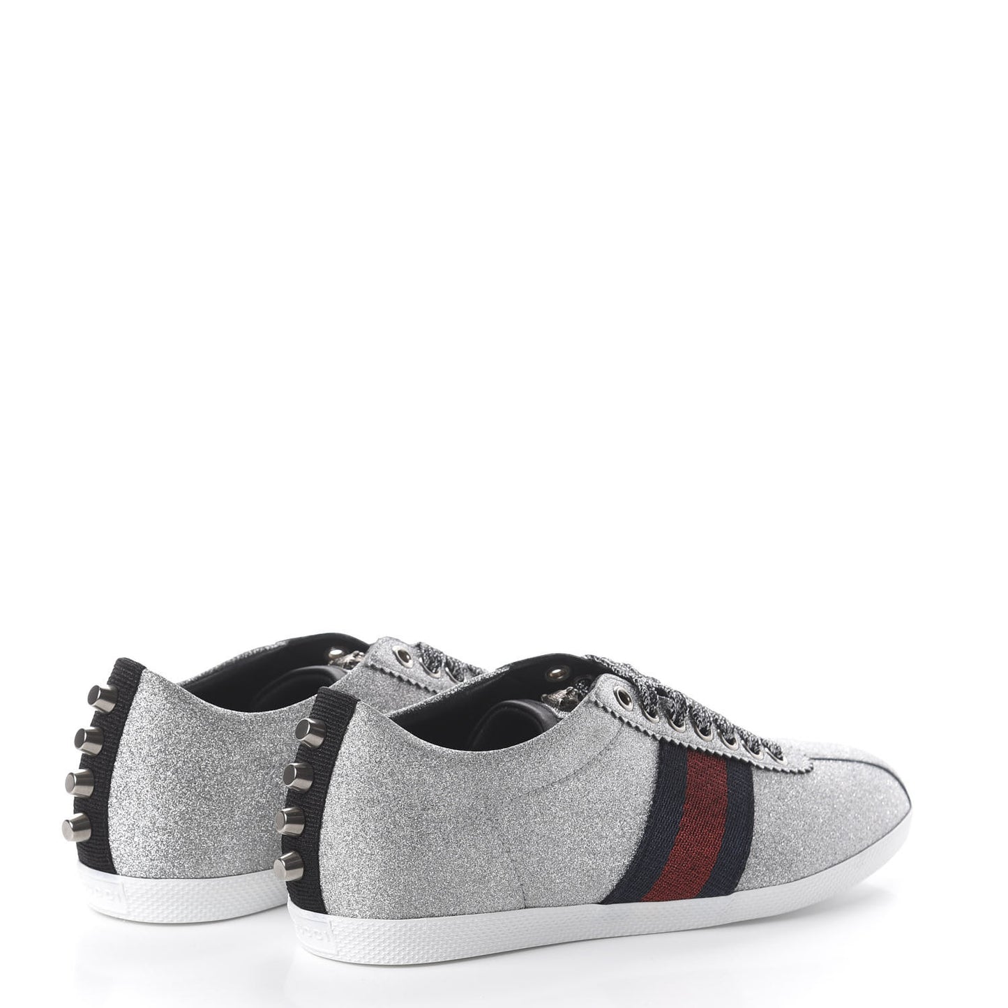 Glitter Fabric Studded Web Womens Sneakers 36.5 Silver
