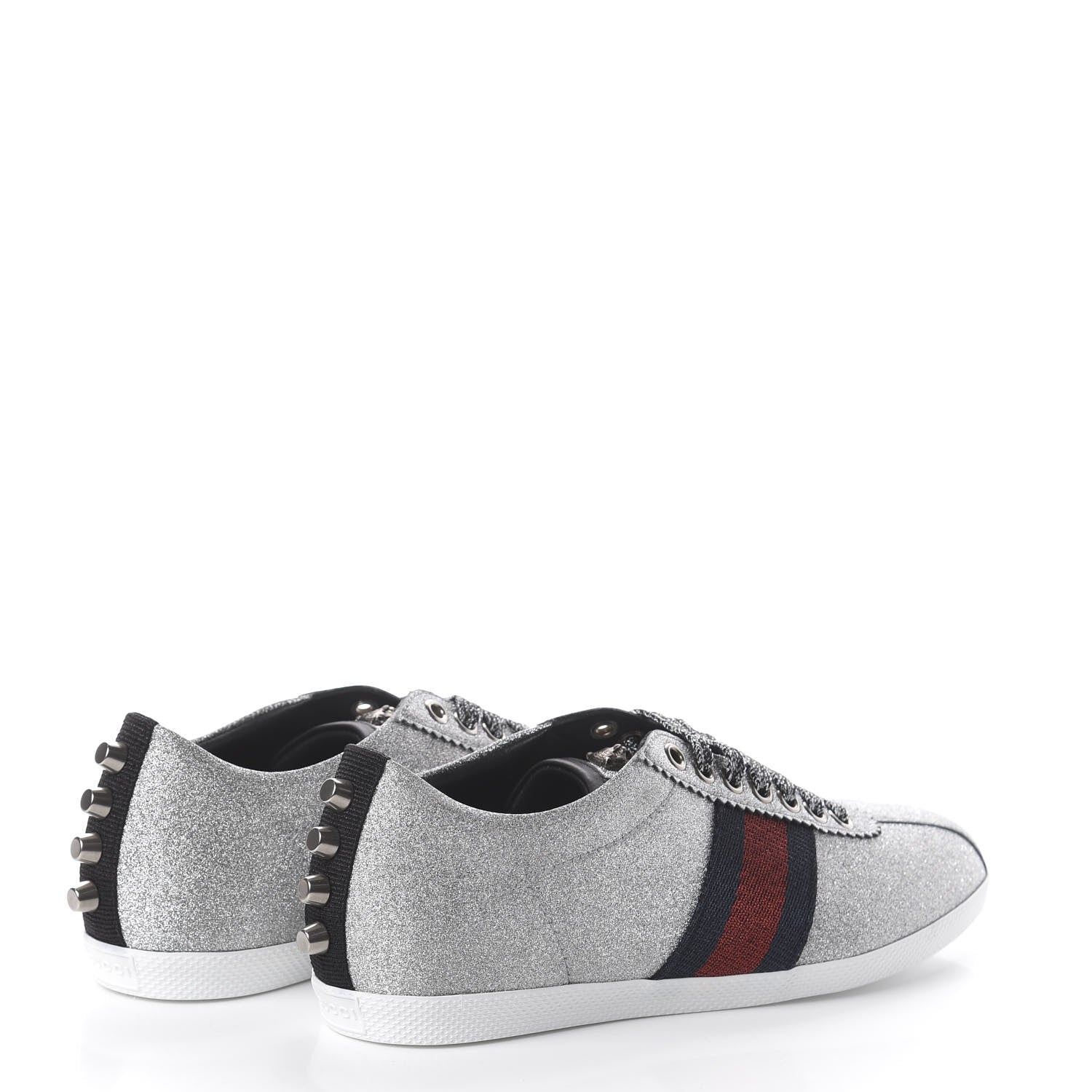 Gucci Glitter Fabric Studded Web Womens Sneakers 36.5 Silver 4 of 8