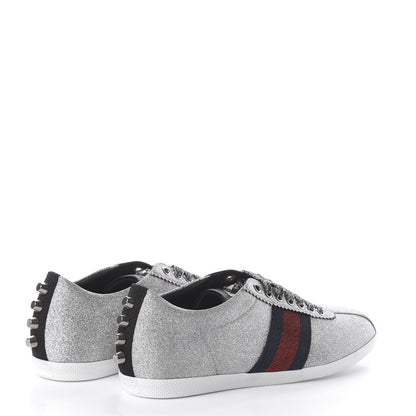 Gucci Glitter Fabric Studded Web Womens Sneakers 36.5 Silver 4 of 8