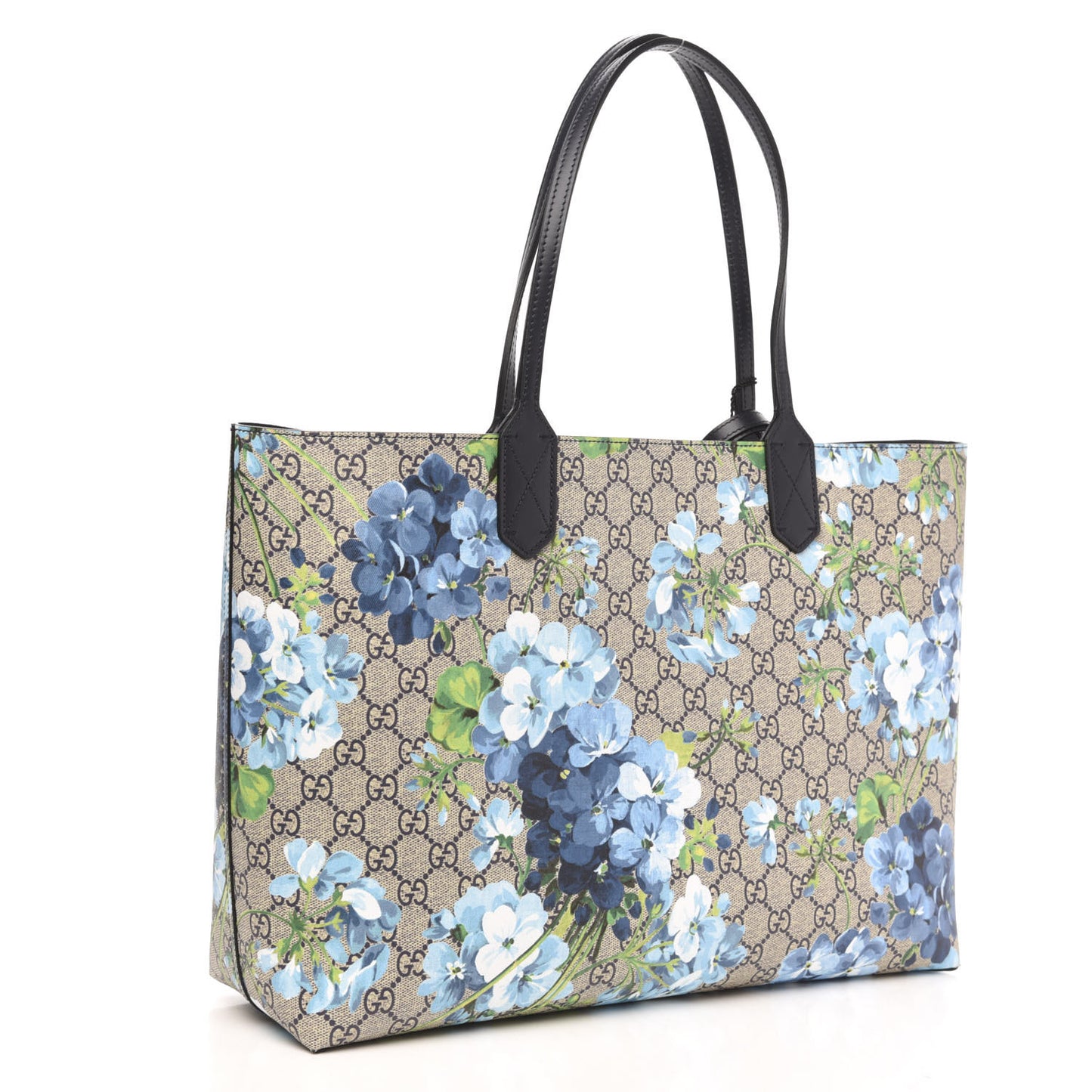GG Supreme Monogram Blooms Medium Reversible Tote Beige Blue Navy