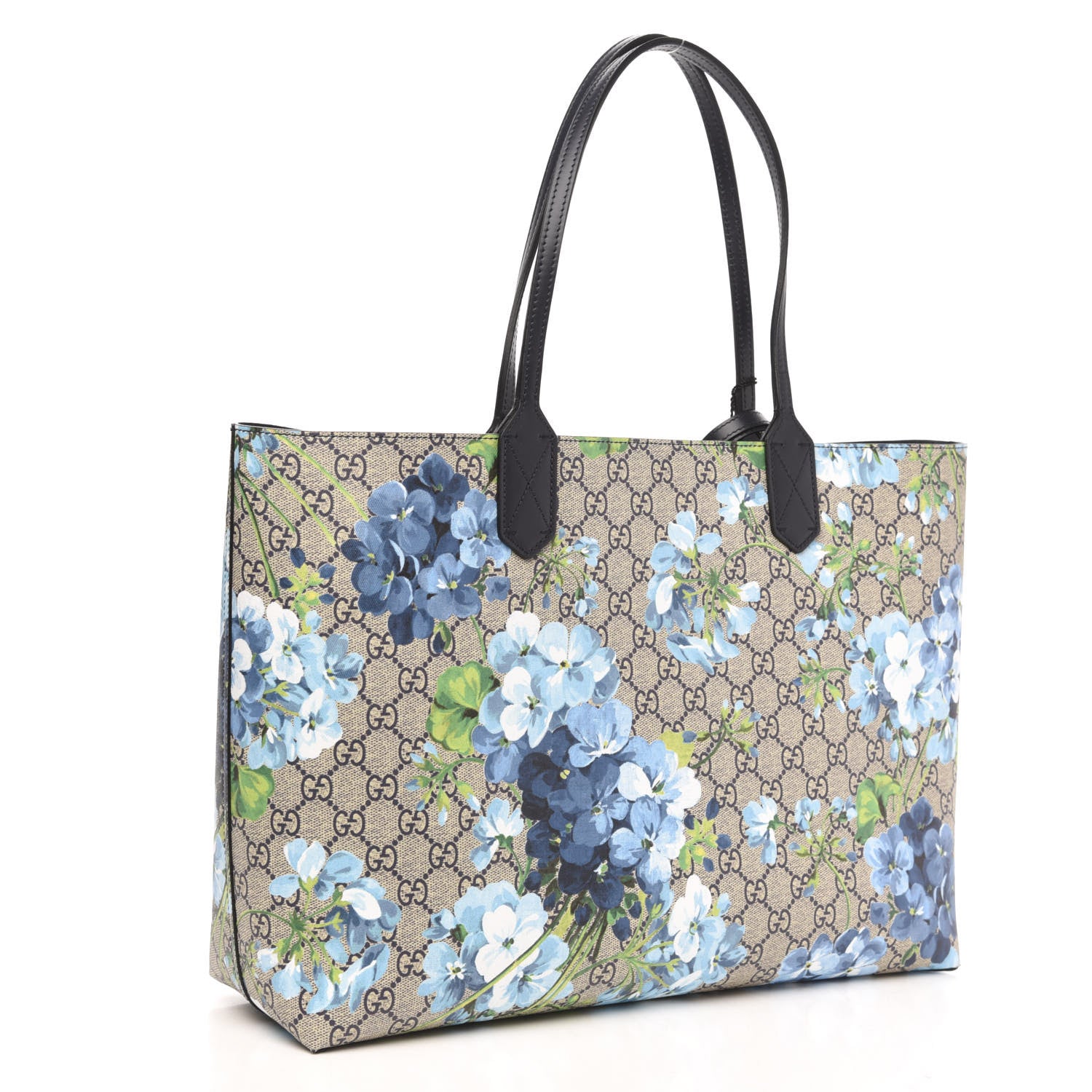 Gucci GG Supreme Monogram Blooms Medium Reversible Tote Beige Blue Navy 4 of 14