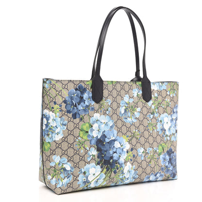 Gucci GG Supreme Monogram Blooms Medium Reversible Tote Beige Blue Navy 4 of 14