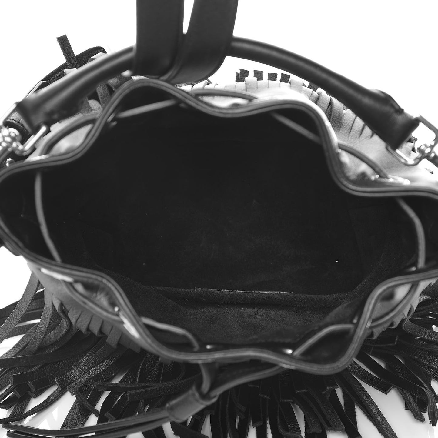 Calfskin Small Emmanuelle Fringe Hobo Bag Black