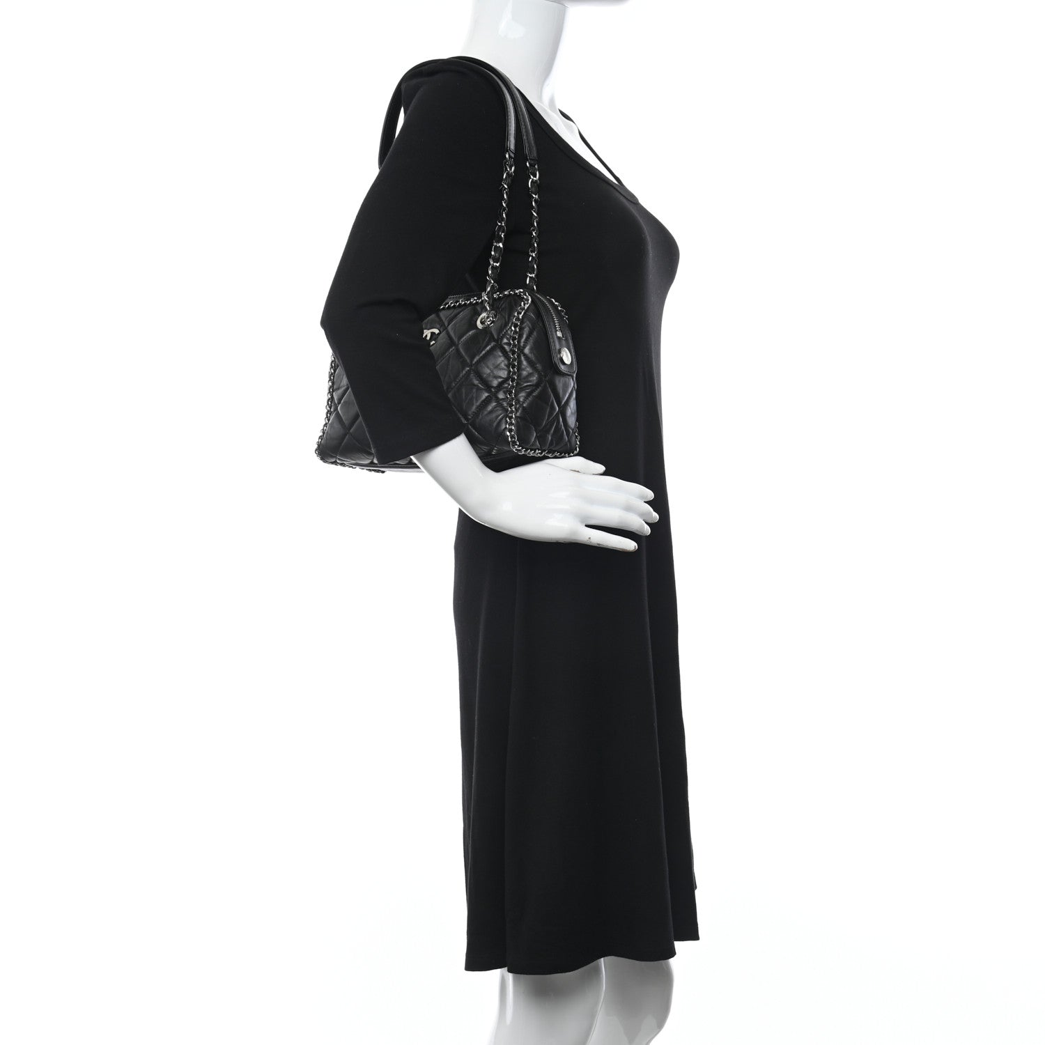 Chanel Crumpled Calfskin Quilted Chain All Over Shoulder Bag Black 2 of 10