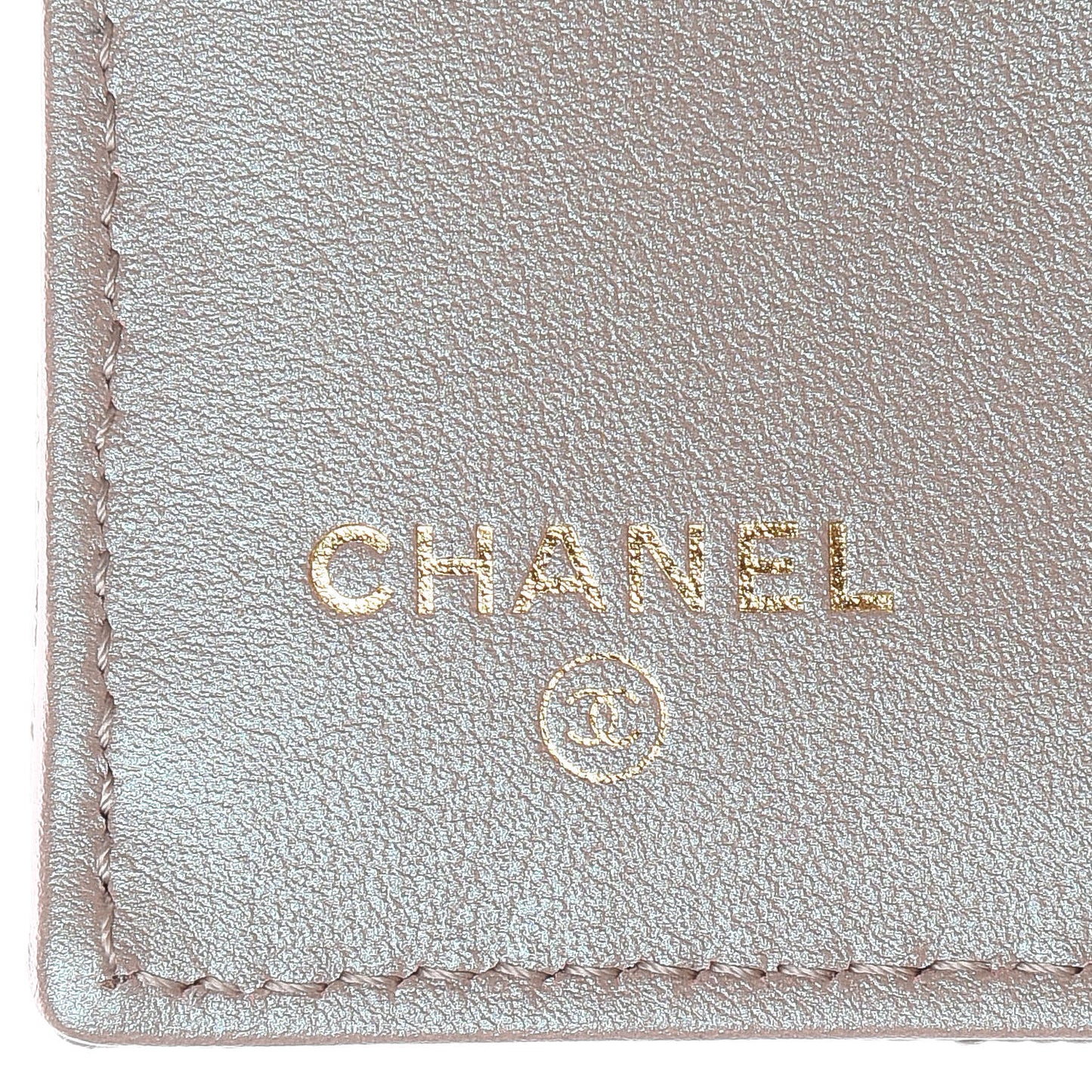 Iridescent Caviar Quilted Small Flap Wallet Beige