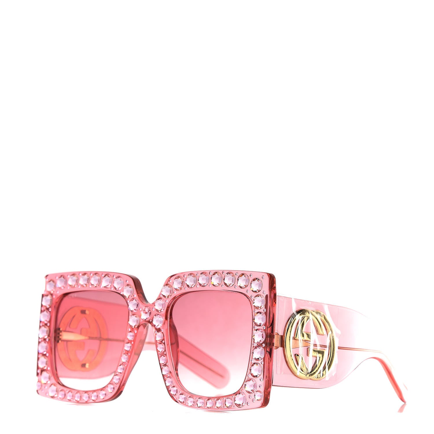 Gucci Acetate Crystal Oversize Sunglasses GG0145S Pink 1 of 7