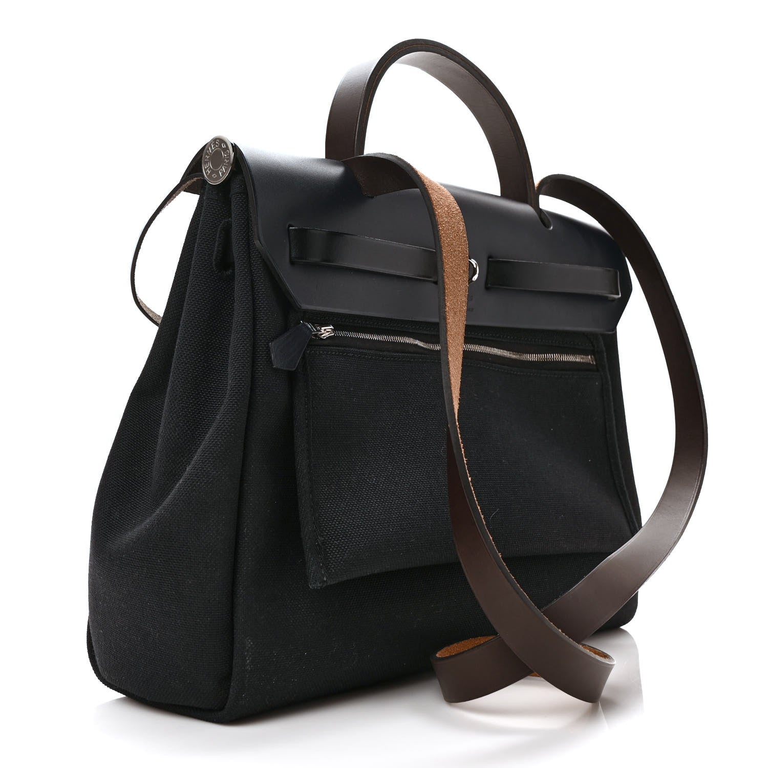 Hermes Military Toile Vache Hunter Herbag Zip Retourne 31 PM Black Bleu Indigo 3 of 11
