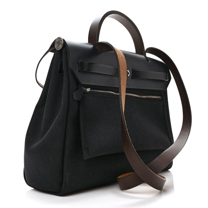 Hermes Military Toile Vache Hunter Herbag Zip Retourne 31 PM Black Bleu Indigo 3 of 11