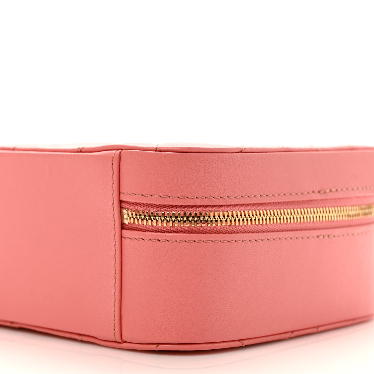 Lambskin Quilted Top Handle Small Vanity Case Pink