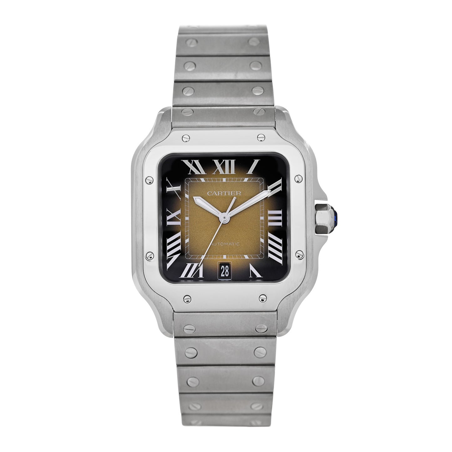 Stainless Steel 39.8mm Santos De Cartier Automatic Watch Brown