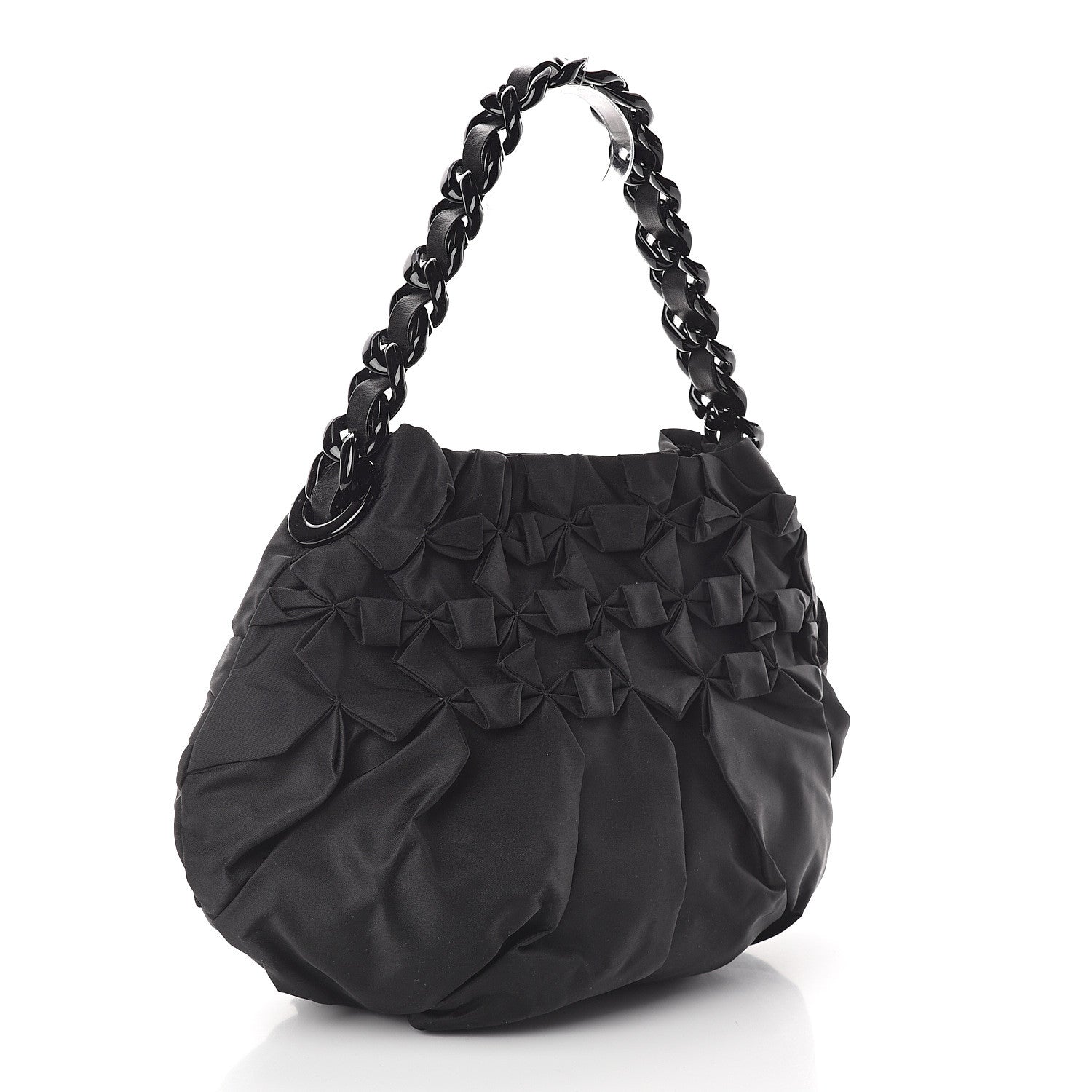 Prada Tessuto Nylon Origami Pleated Hobo Black 2 of 8