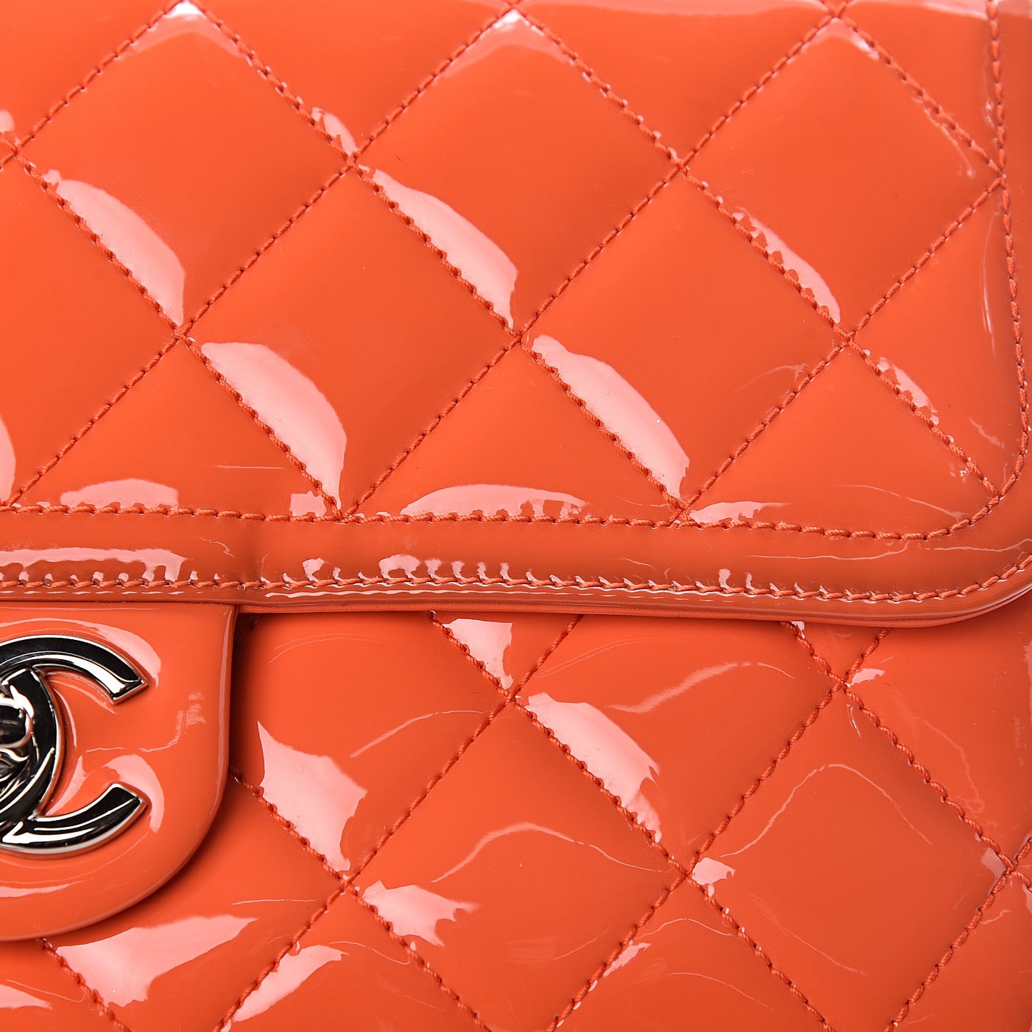 Patent Quilted Large Coco Shine Flap Orange