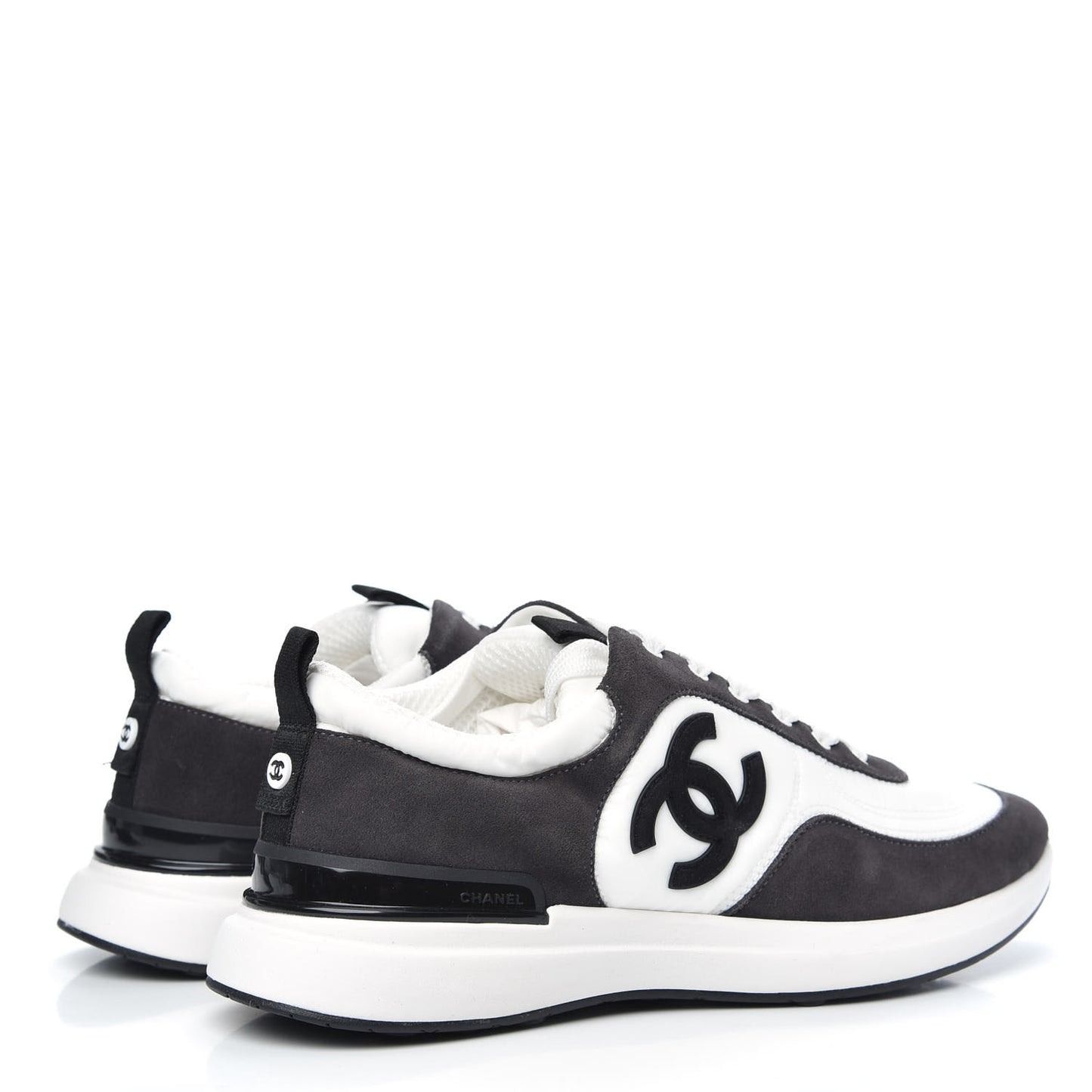 Nylon Suede Calfskin CC Sneakers 39 White Dark Grey