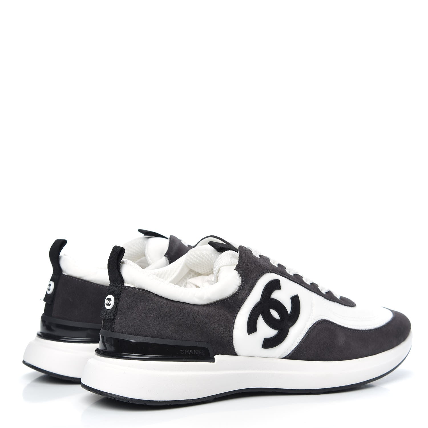 Chanel Nylon Suede Calfskin CC Sneakers 39 White Dark Grey 4 of 8