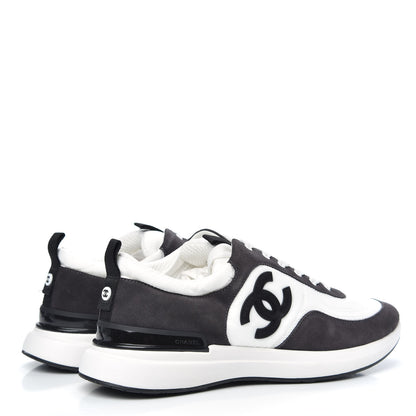 Chanel Nylon Suede Calfskin CC Sneakers 39 White Dark Grey 4 of 8