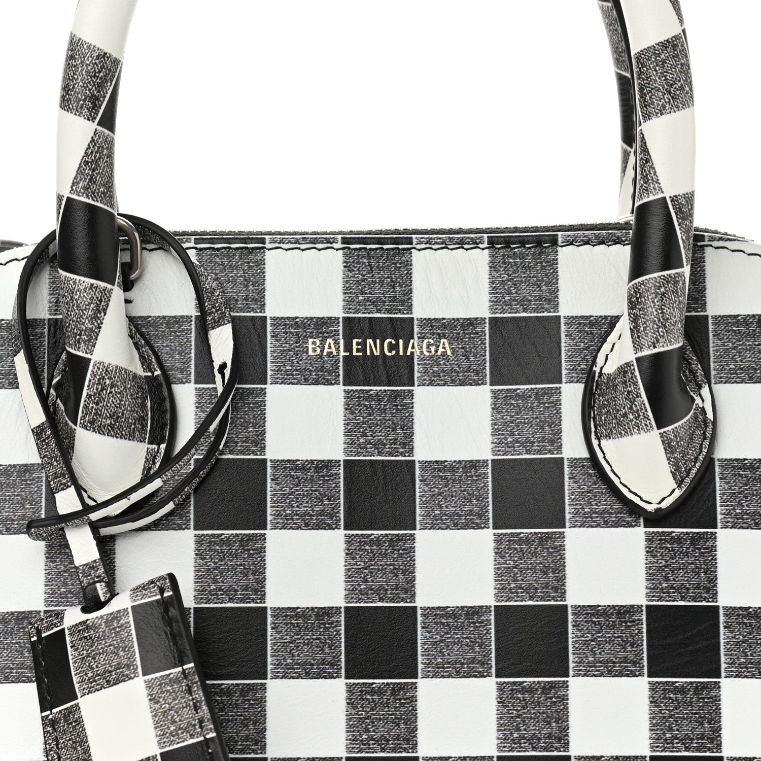 Balenciaga Calfskin Checked S Ville Top Handle Bag Black 6 of 8