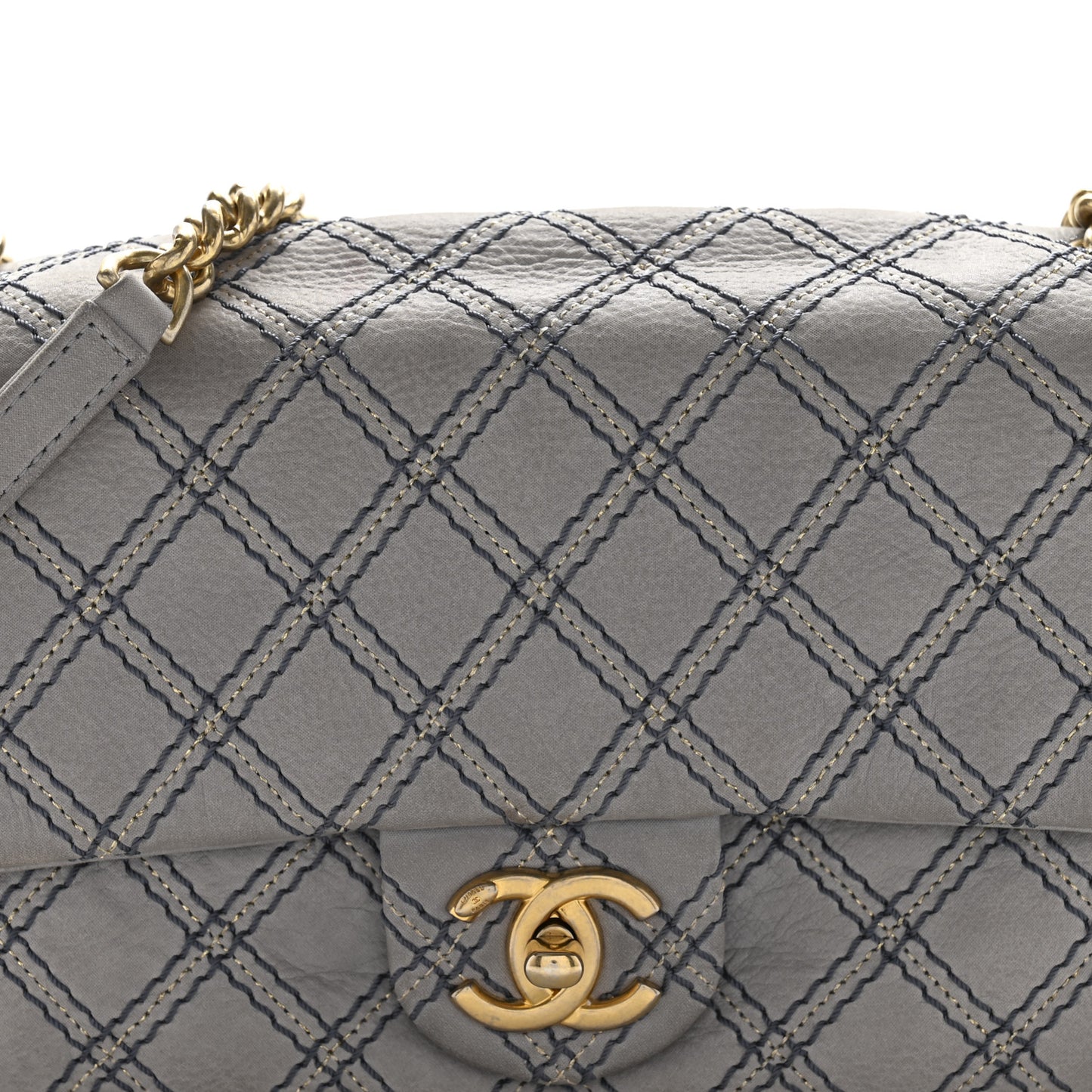 Iridescent Calfskin Triple Stitched Flap Grey