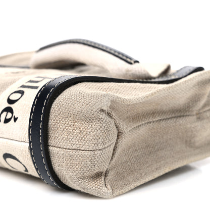 Chloe Linen Calfskin Mini Woody Ribbon Tote White Navy 10 of 10