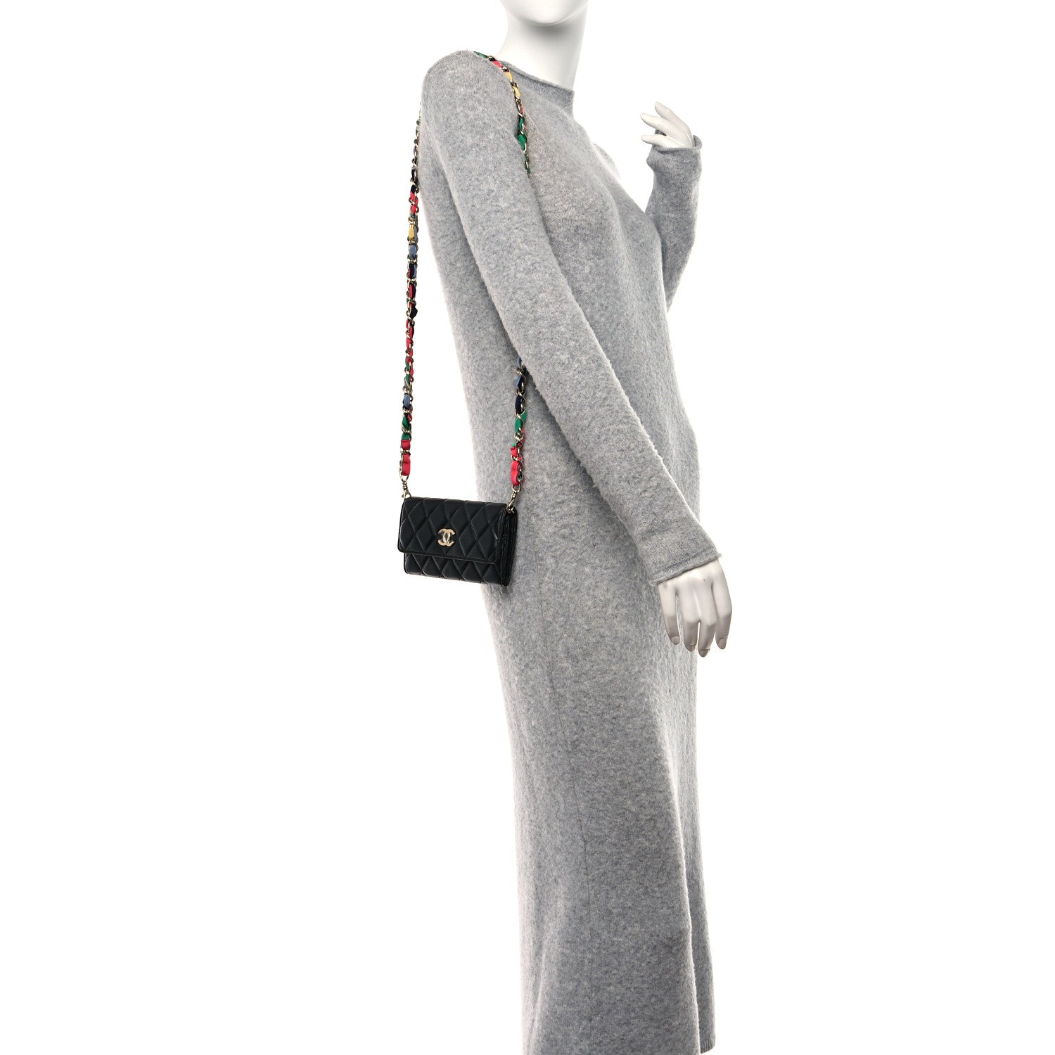 Chanel Shiny Lambskin Ribbon Quilted Clutch With Chain Black 2 of 12