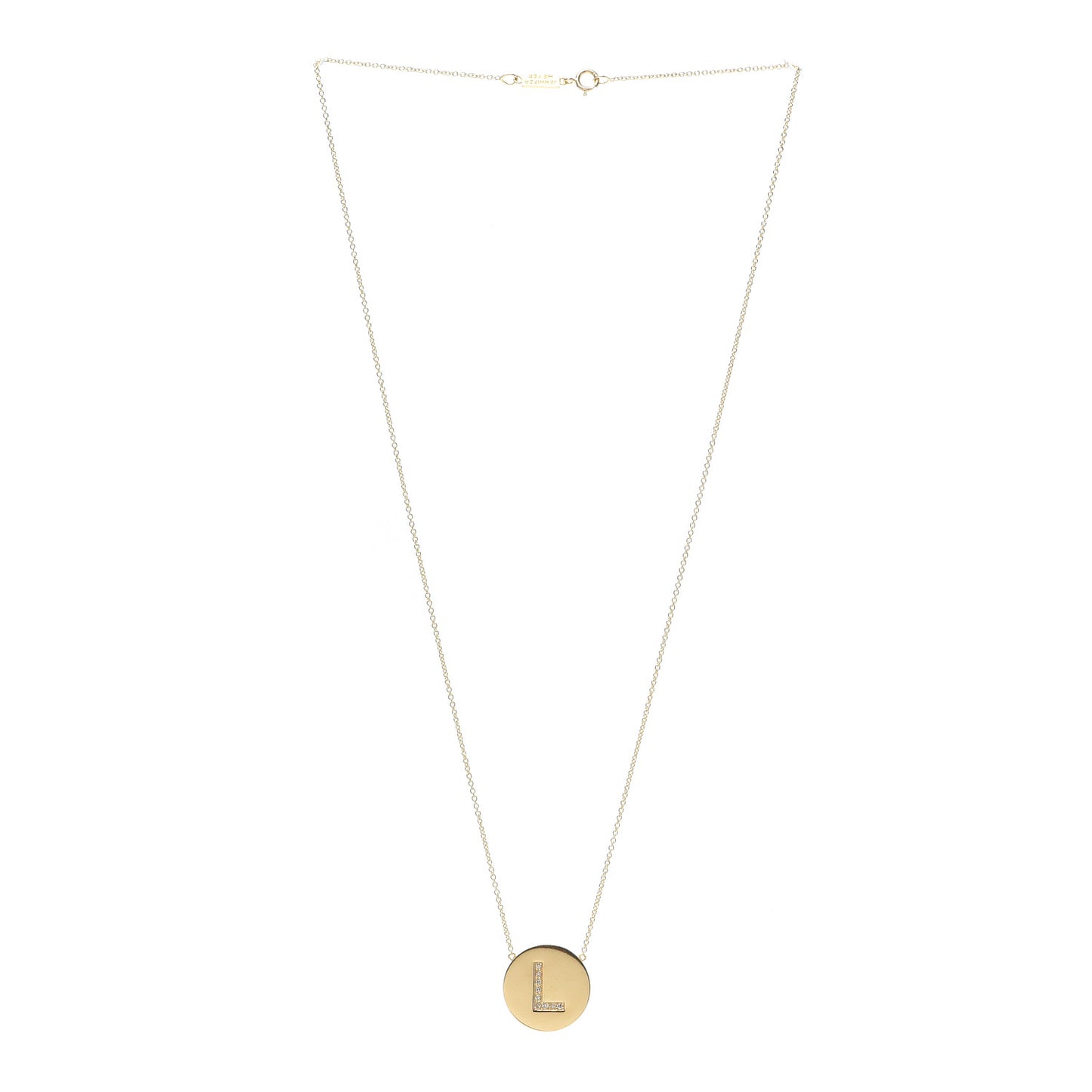 18K Yellow Gold Diamond Letter L Disc Necklace