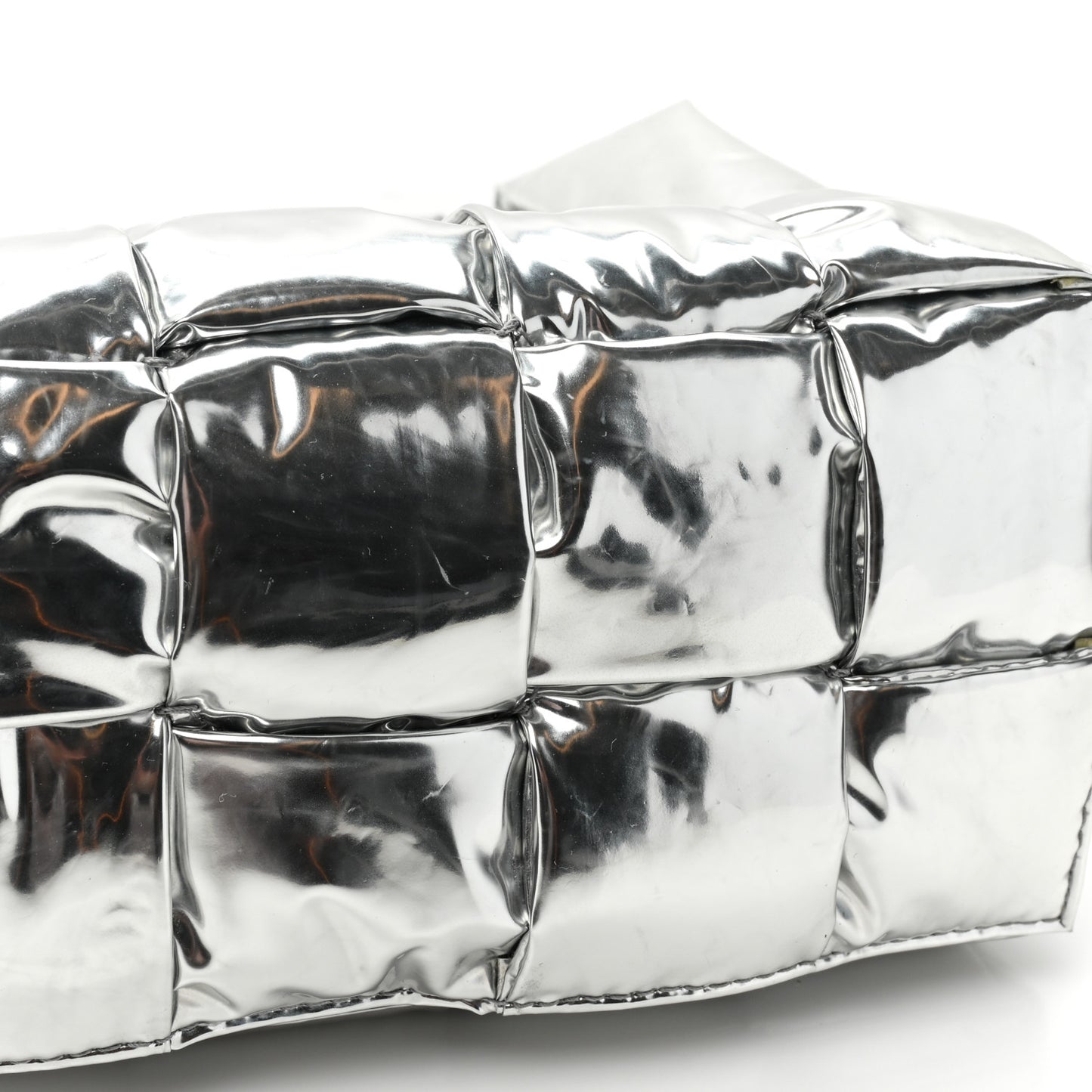 Metallic Lambskin Maxi Intrecciato Padded The Belt Cassette Bag Silver