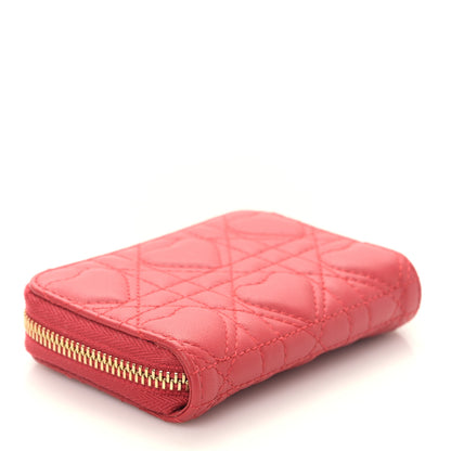 Christian Dior Lambskin Cannage Dioramour Small Lady Dior Voyageur Coin Purse Wallet Spicy Red 6 of 9