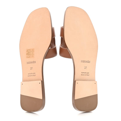 Hermes Box Calfskin Oran Sandals 37 Gold 7 of 10