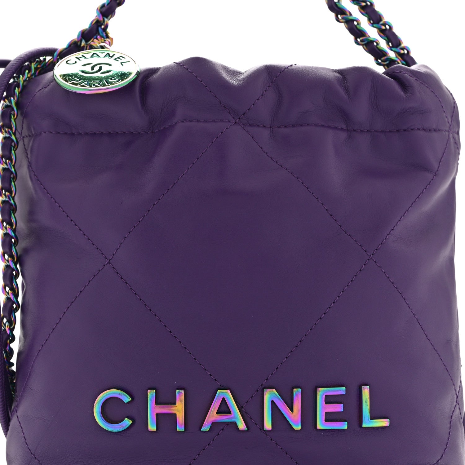 Chanel Shiny Calfskin Quilted Rainbow Mini Chanel 22 Purple 8 of 10
