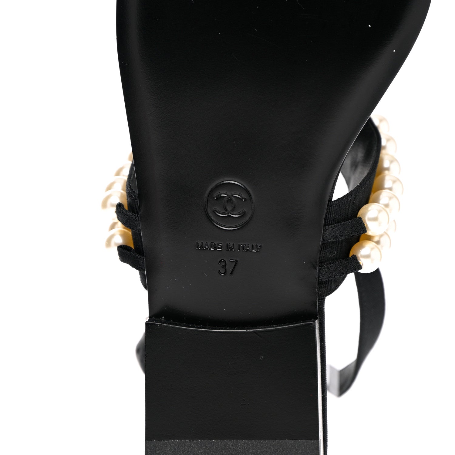 Chanel Grosgrain Pearl CC Sandals 37 Black 9 of 10