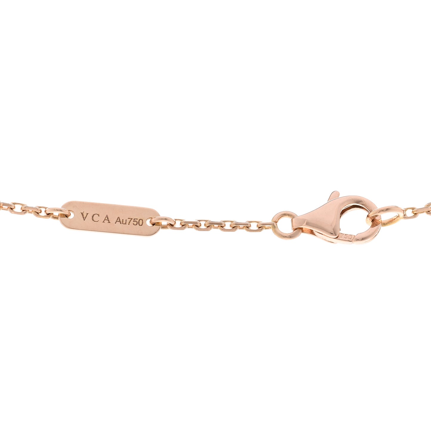 18K Rose Gold Diamond Pink Porcelain Vintage Alhambra Pendant Necklace