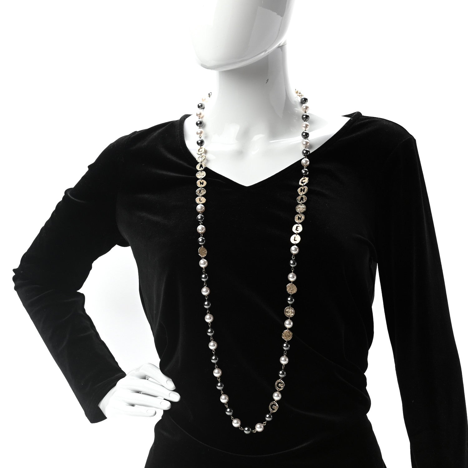 Chanel Pearl Papyrus Long Necklace Gold Pearly White Gold 2 of 5