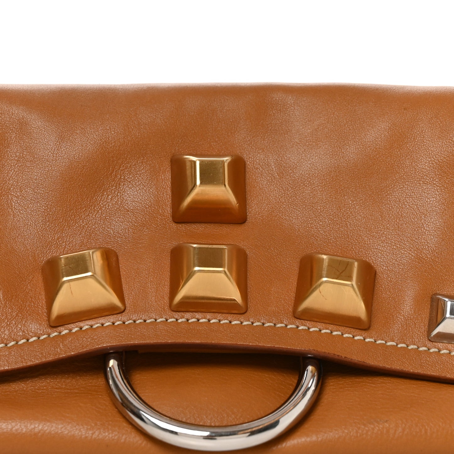Calfskin Studded Shoulder Bag  Caramel
