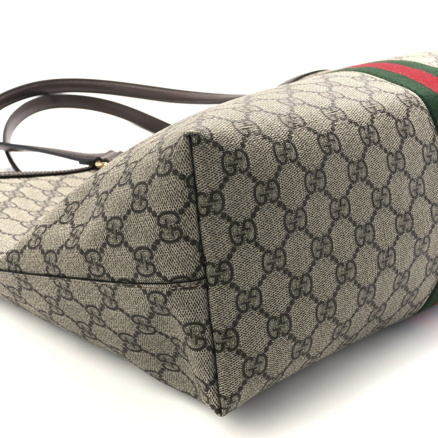 GG Supreme Monogram Textured Calfskin Web Medium Ophidia Shopping Tote Beige Ebony New Acero