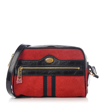 Gucci Suede Patent Web Mini Ophidia Shoulder Bag Red 1 of 10
