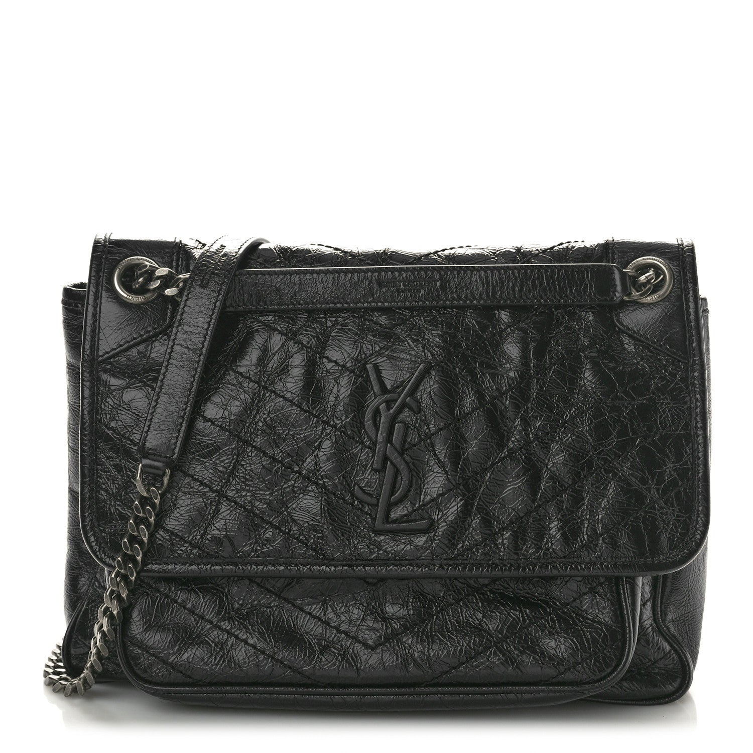 Saint Laurent Crinkled Calfskin Matelasse Monogram Medium Niki Chain Satchel Black 1 of 11