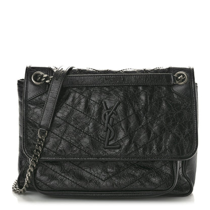 Saint Laurent Crinkled Calfskin Matelasse Monogram Medium Niki Chain Satchel Black 1 of 11