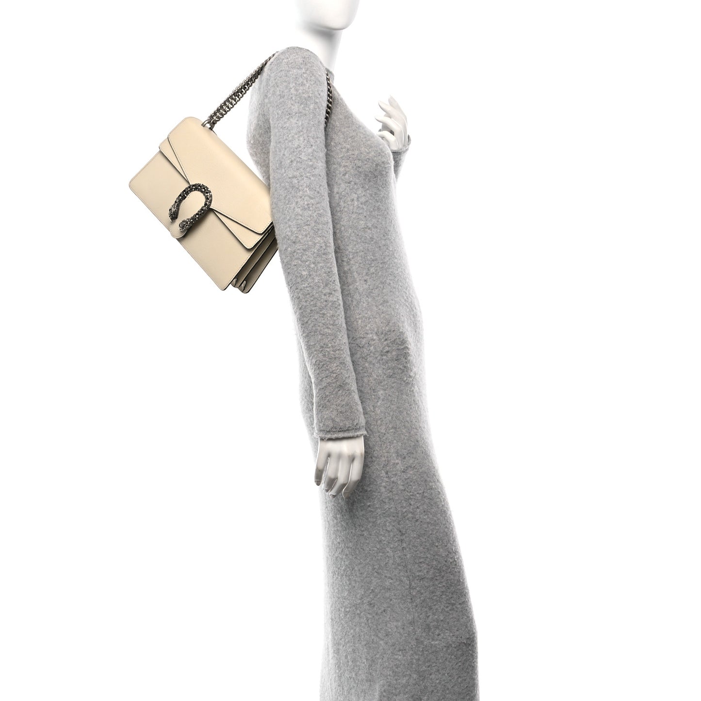 Textured Calfskin Crystal Small Dionysus Shoulder Bag Mystic White
