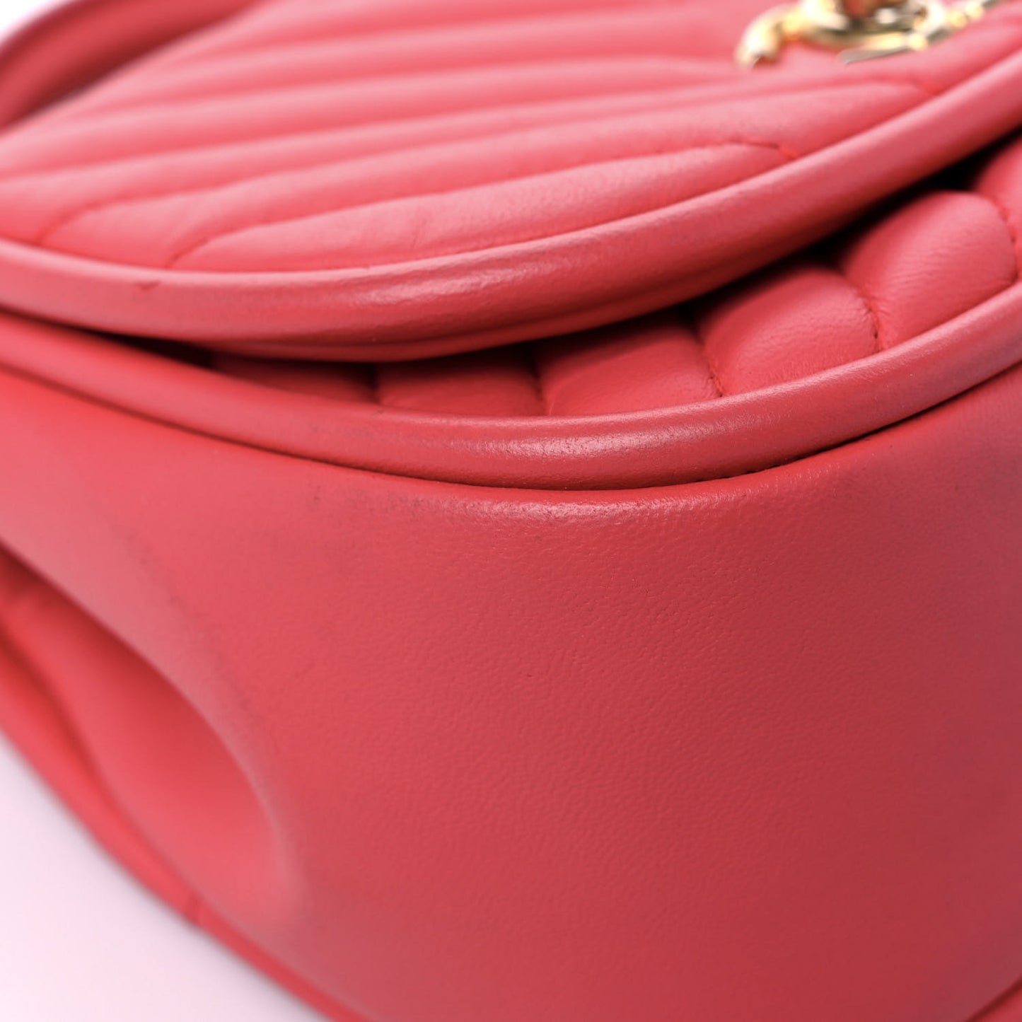 Lambskin Reverse Chevron Quilted Mini Round Top Handle Flap Bright Pink