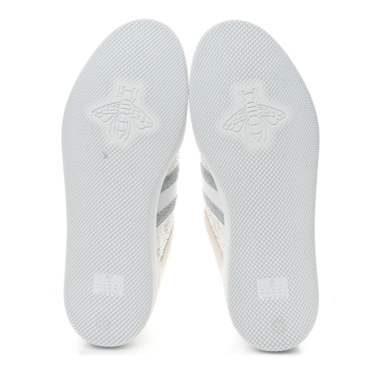 Calfskin GG Supreme Crystals Web Screener Sneakers 38 White Silver