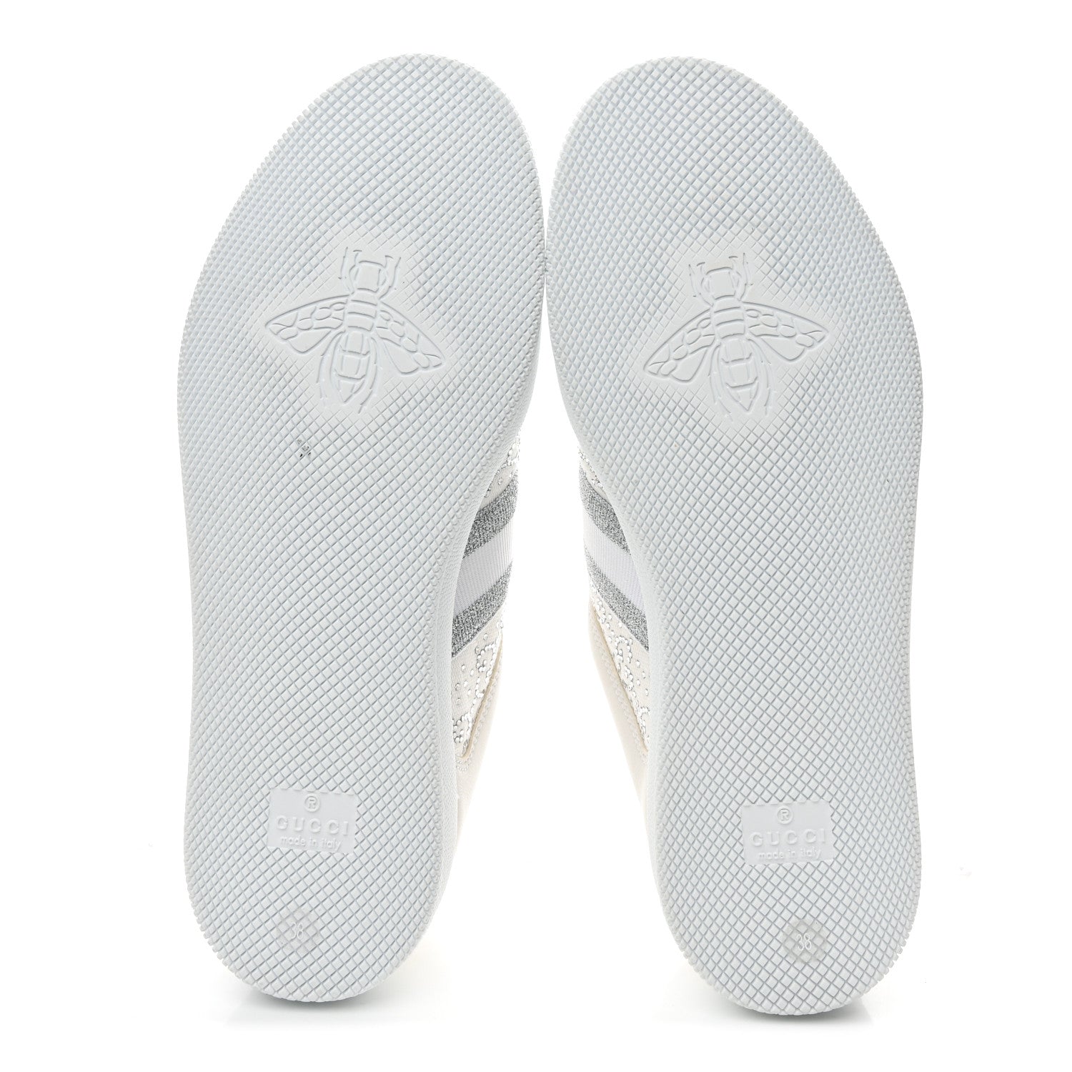 Gucci Calfskin GG Supreme Crystals Web Screener Sneakers 38 White Silver 6 of 9