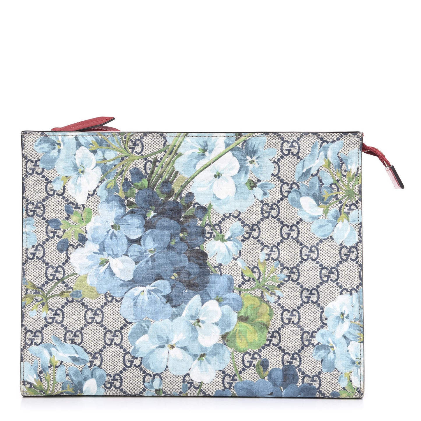 GG Supreme Monogram Blooms Large Cosmetic Case Beige Blue Navy Hibiscus Red