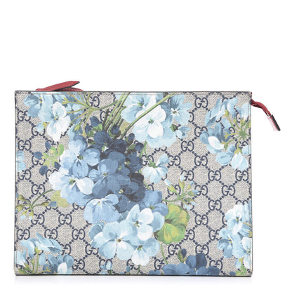 Gucci GG Supreme Monogram Blooms Large Cosmetic Case Beige Blue Navy Hibiscus Red 1 of 12