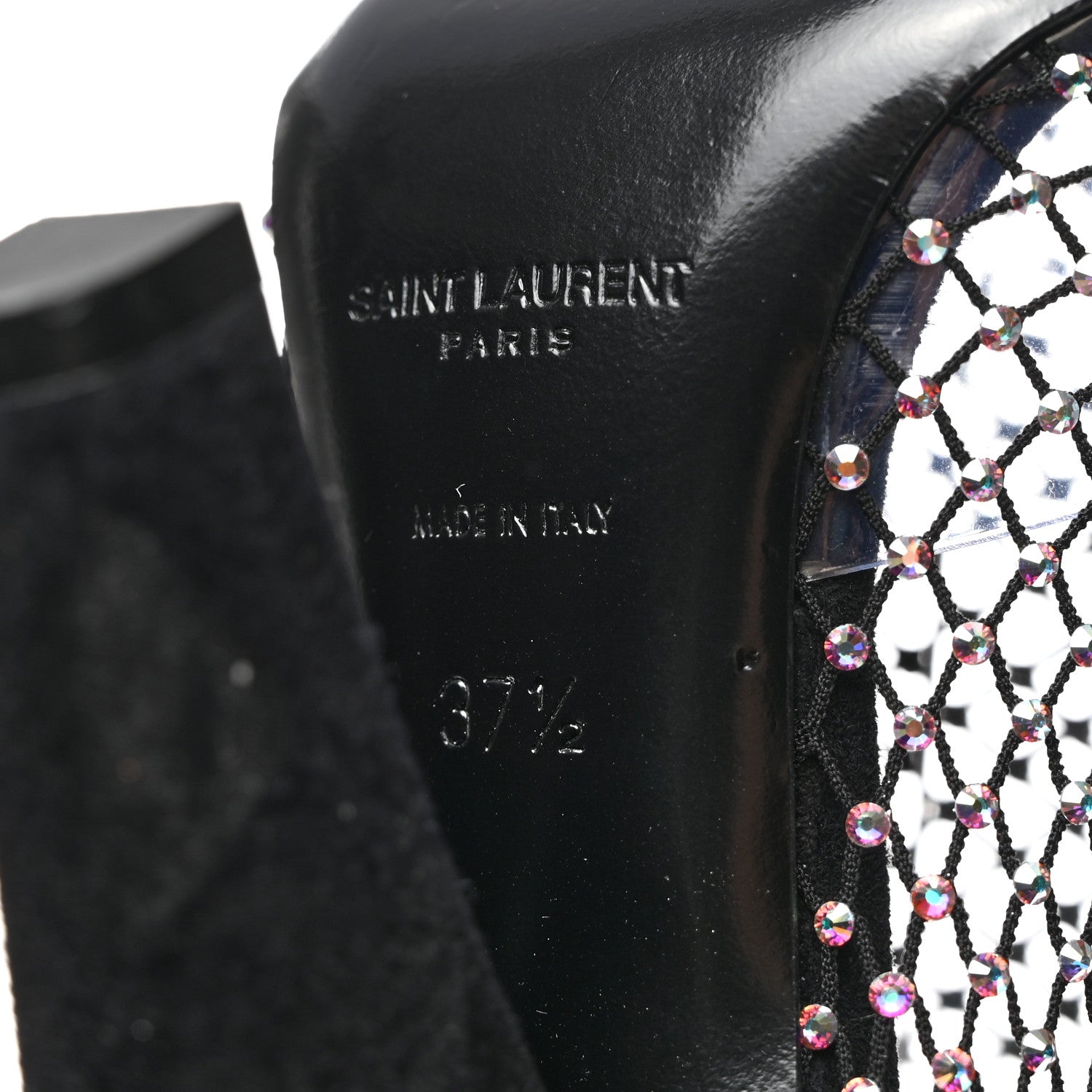 Saint Laurent Mesh Crystal Koller 100 Knee High Boots 37.5 Black 7 of 8