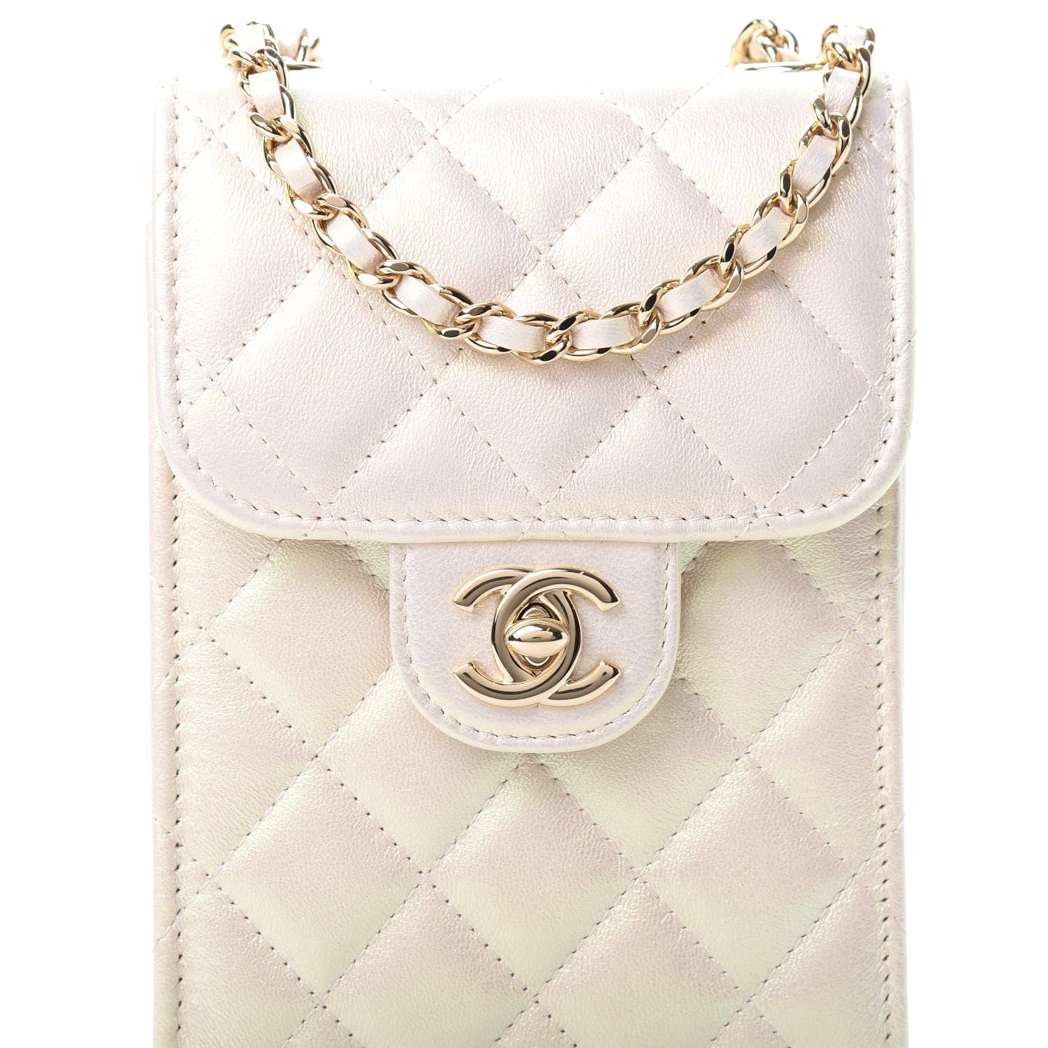 Chanel Iridescent Lambskin Quilted CC Phone Holder Ivory 9 of 12
