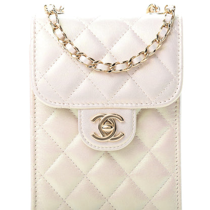 Chanel Iridescent Lambskin Quilted CC Phone Holder Ivory 9 of 12