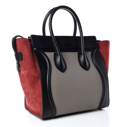Celine Bullhide Calfskin Suede Mini Tri-Color Luggage Dark Ruby 3 of 8